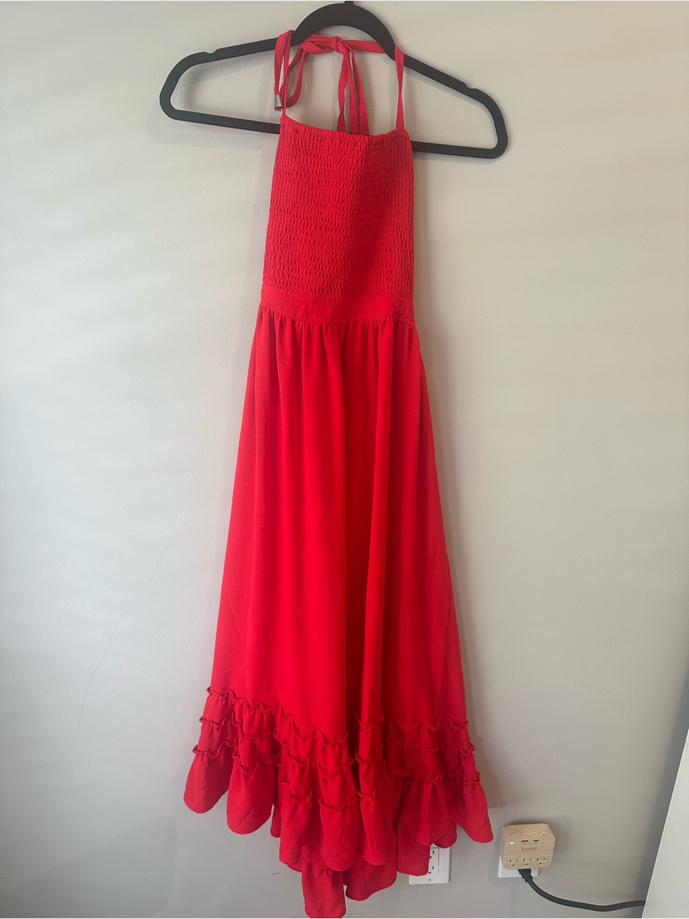Red Halter Maxi Dress with Ruffle Hem